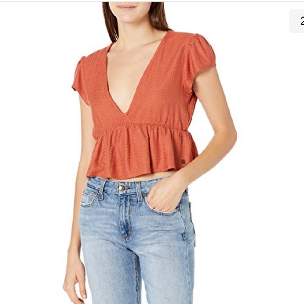 Roxy Rust Color Deep V Cropped Top - image 1